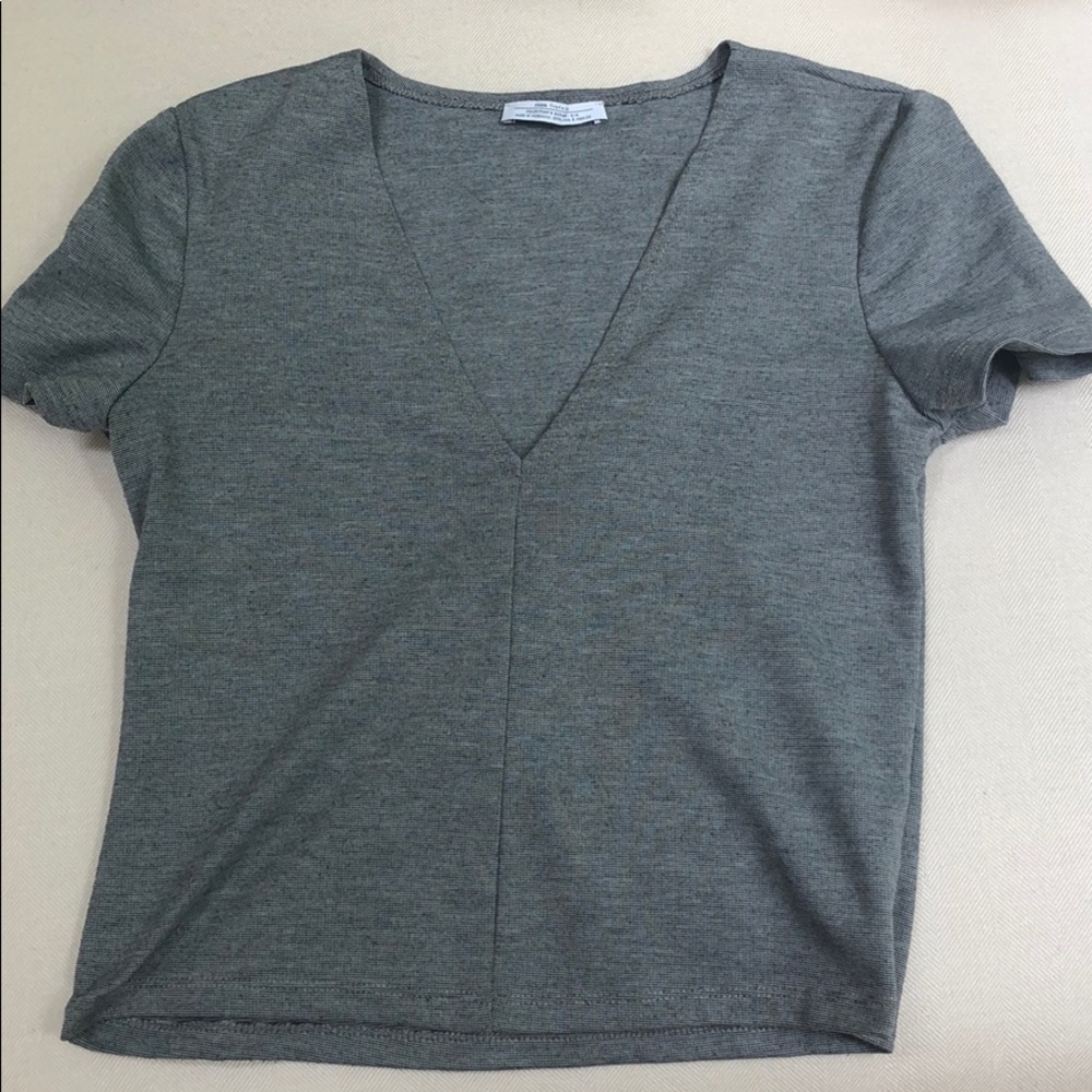 Zara Grey Deep V Short sleeve